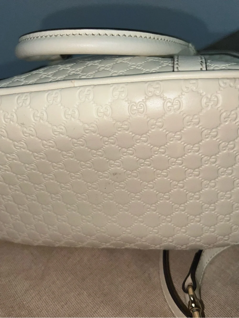 Gucci White Embossed Leather Satchel with Detachable Strap